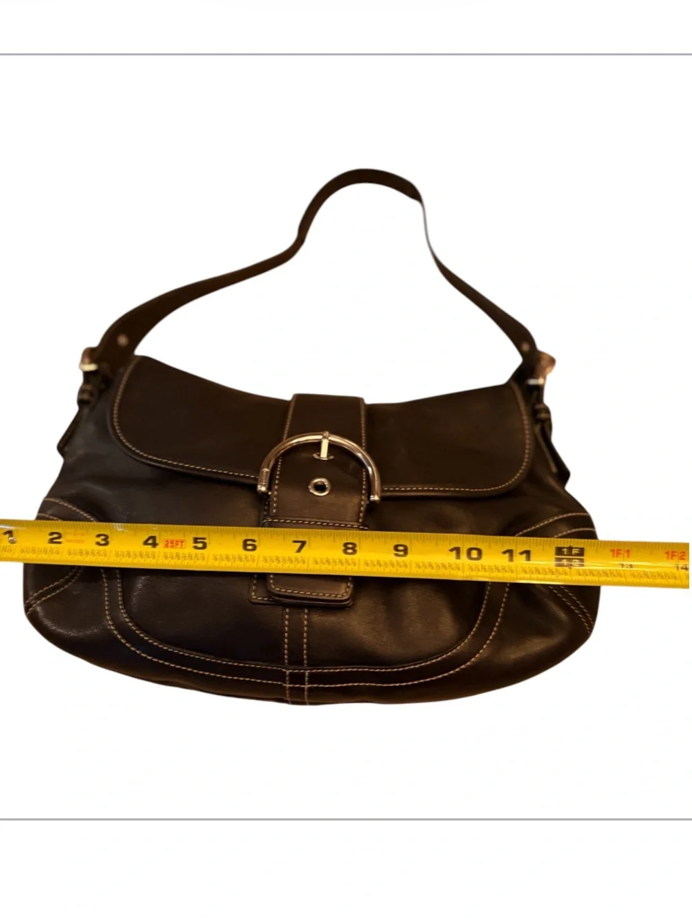 Vintage Coach Soho Shoulder Bag in black leather with silver hardware A060-9243